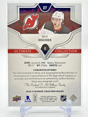 2018-19 Ultimate Collection NICO HISCHIER Auto 1/50 - BOOKEND back